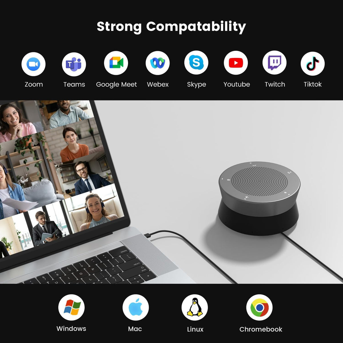 NEARITY A11 Conferentie Luidspreker en Microfoon, 4 Microfoons USB Speakerphone met AI Noise Cancelling, 4 m Audio Pickup, Plug and Play Computer Speaker met Microfoon voor Werk/Online