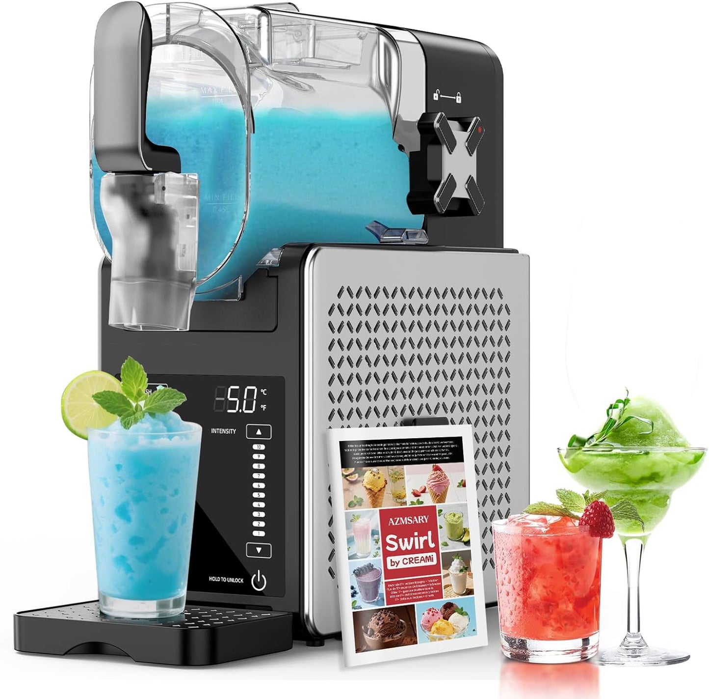 Slush-machine – 2,5 l slushie-machine, geen ijs nodig, met led-display, 6 vooraf ingestelde programma's voor margaritas, frappés, milkshakes, bediening met één knop