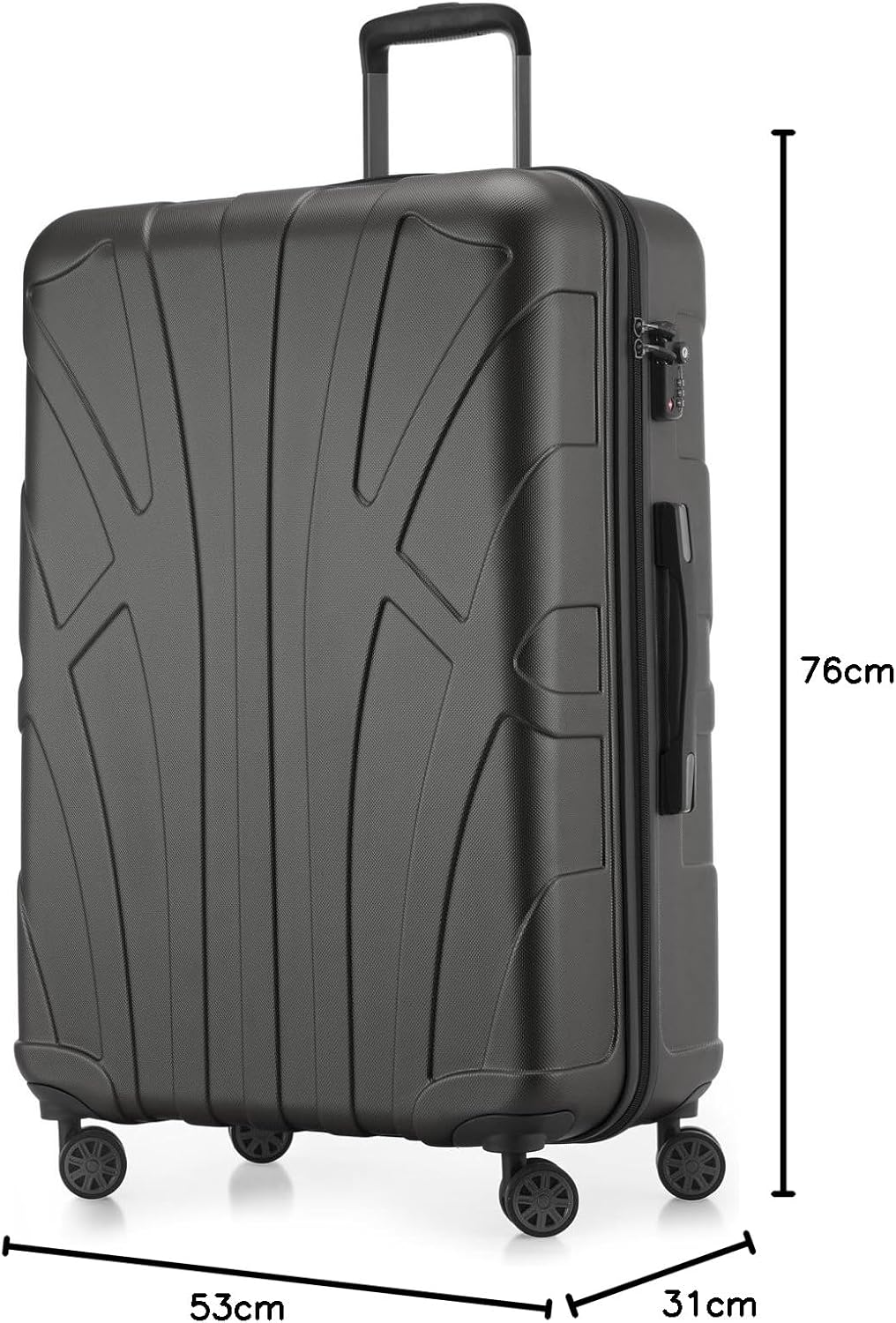 Suitline Grote koffer 76 x 53 x 31 cm ABS harde schaal uitbreidbaar (96-110 L) met TSA slot 4 dubbele wielen telescopische handgreep trolley, Grafiet