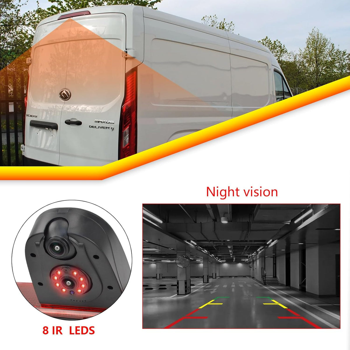 Dolphin Automotive De dubbele Achteruitrijcamera die Camera past Maxus Levert 9 Van (Camera met 7" Dash Monitor)