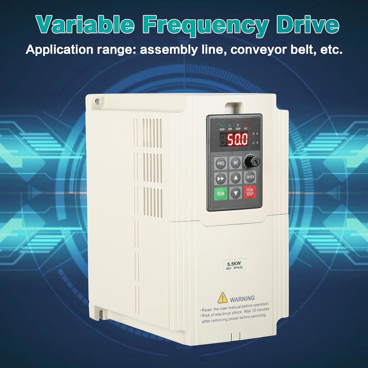 Frequentieomvormer, 380 V, 3 fasen, VFD, 5,5 kW, variabele driefasige motortoerentalregelaar, 3-fasen-ingang, 3-fasen-uitgang, CNC-frequentieomvormer voor waterpomp, ventilator