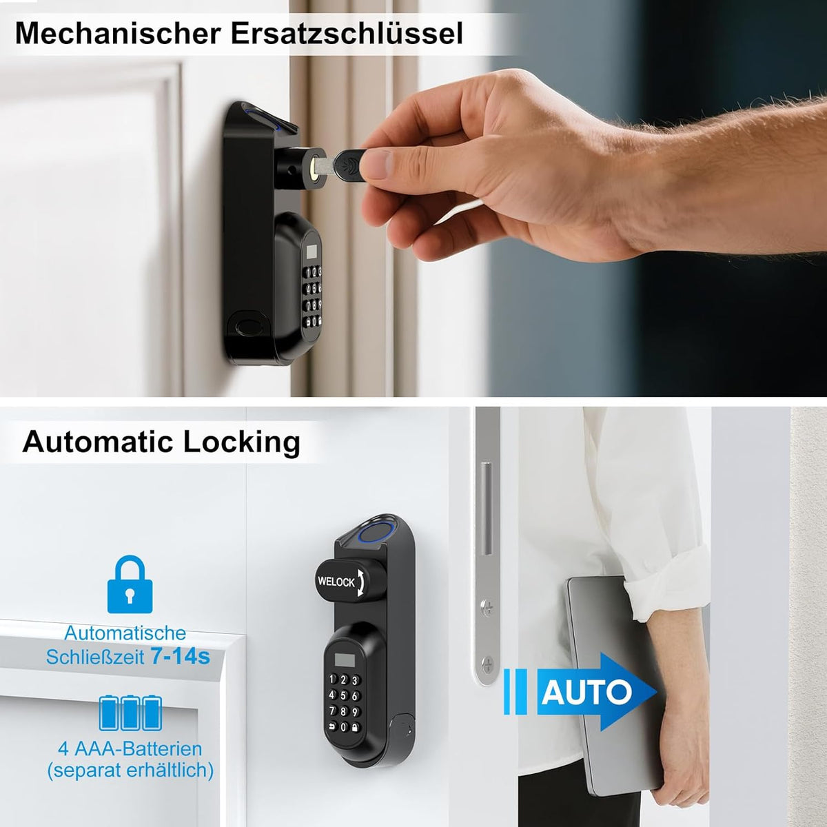 Slim Deurslot – Elektronisch Deurslot – Vingerafdrukslot – RFID Deurslot – Digitale Cilinder – 6-in-1 Ontgrendeling – Eenvoudige Installatie voor 50-90 mm Deurdikte