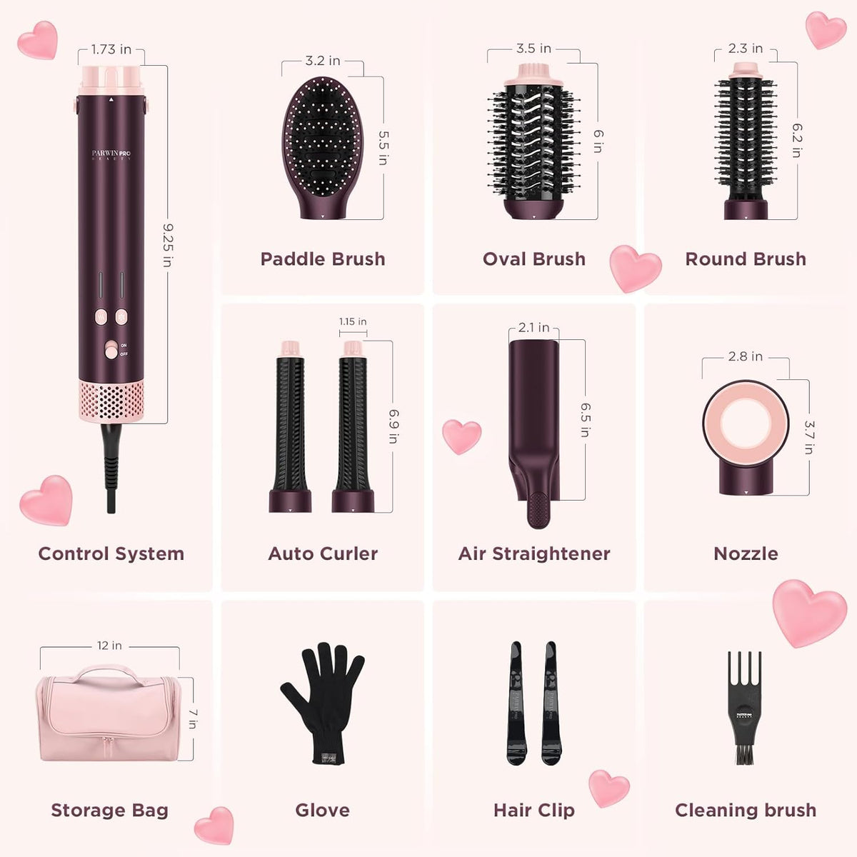 Haardroger, borstelset, 7-in-1, föhnborstel, 110.000 omw/min, hoge snelheid, haardroger, ionische haardroger, krultang, hete borstel voor styling, föhnen, föhnborstel
