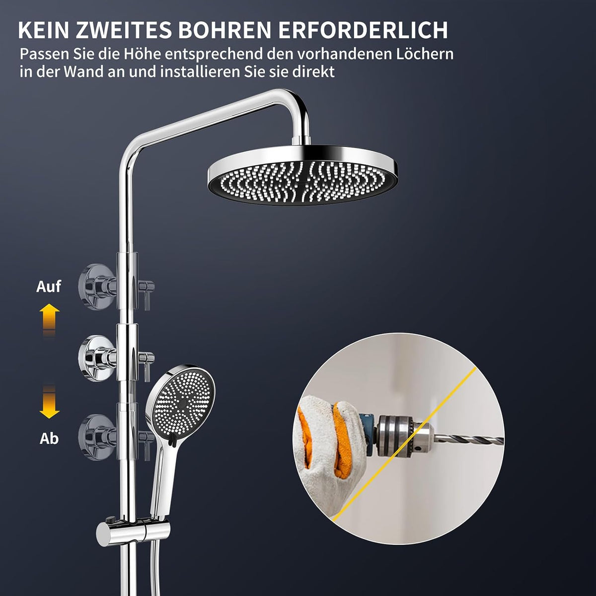 Douchesysteem – Douche Set – Regendouche – Handdouche – Watervaluitloop – Inclusief Glazen Plank – 5 Sproeistanden – 25 cm Regendouche
