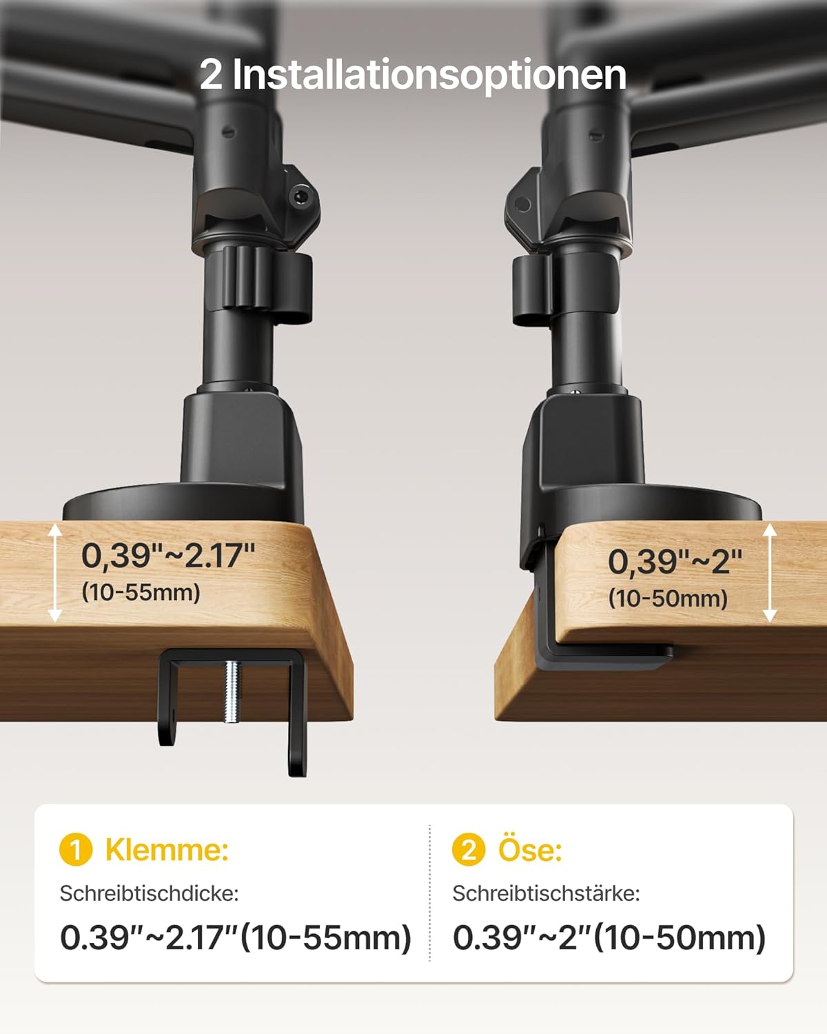 monTEK Dual Monitor Desk Mount met USB A/C voor 17-40"