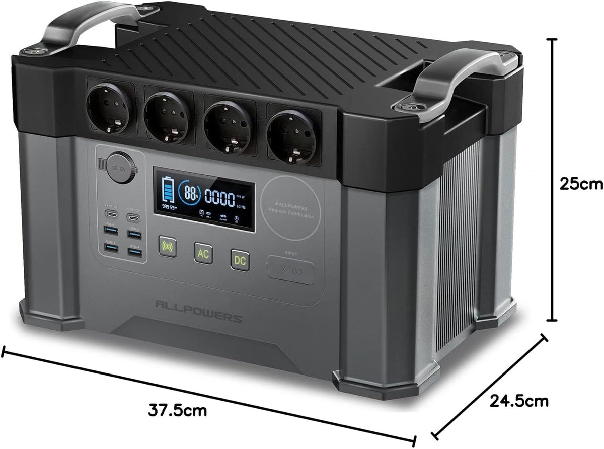Draagbare Powerstation – Mobiele Accupack – Solar Generator – Noodstroomvoorziening – Camping Accu – 2400W Continu Vermogen – 1451Wh LiFePO4 Batterij