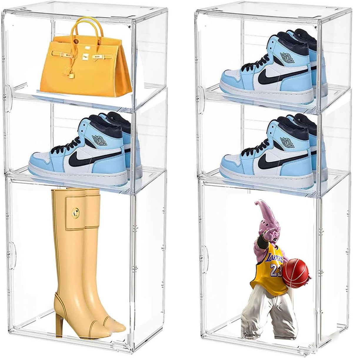 Duidelijke schoenenbox, opbergdoos, stapelbare acryl schoenenkast, met magnetische deur, gelaagd, geschikt voor schoenen, tassen, speelgoed (4)
