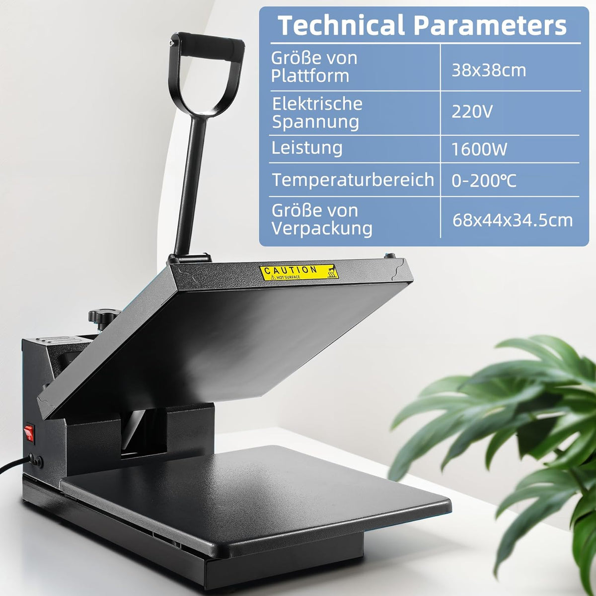 Professionele sublimatiemachine – Hittepers – Sublimatiepers – Thermopers – Transferpers – Voor Hoeden, T-Shirts En Hout – 38 x 38 cm – 1600 W