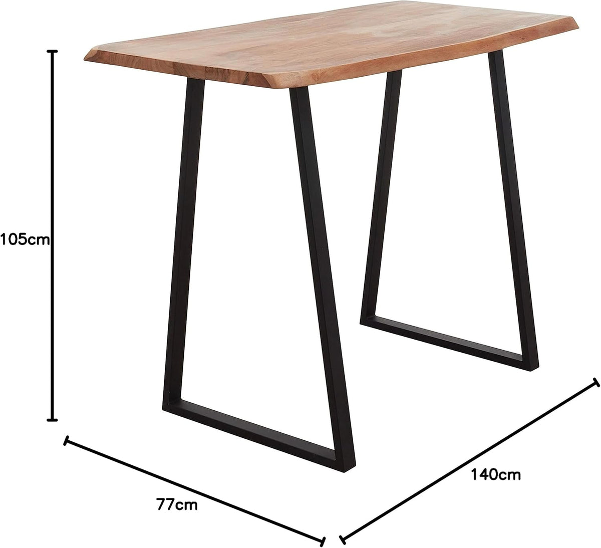 GOA natuurlijke bartafel, boomrand, massief hout, acacia, industriële stijl, hoge tafel voor keuken, woon- en eetkamer, 140 x 105 x 77 cm (b x h x d)