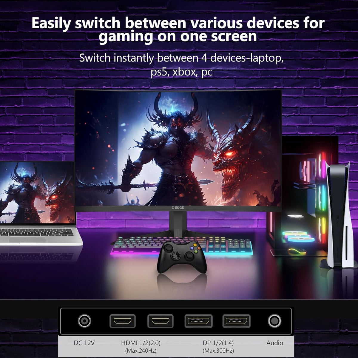 Z-Edge Gaming Monitor Gebogen 27'' 300 Hz (DP1.4 * 2), 1ms, FHD, FreeSync, 240Hz (HDMI2.0 * 2), 16:9 LED-gamingmonitor, Verstelbare kanteling, 1500R VA, 4000:1, VESA 100 * 100mm(DP-kabel meegeleverd)