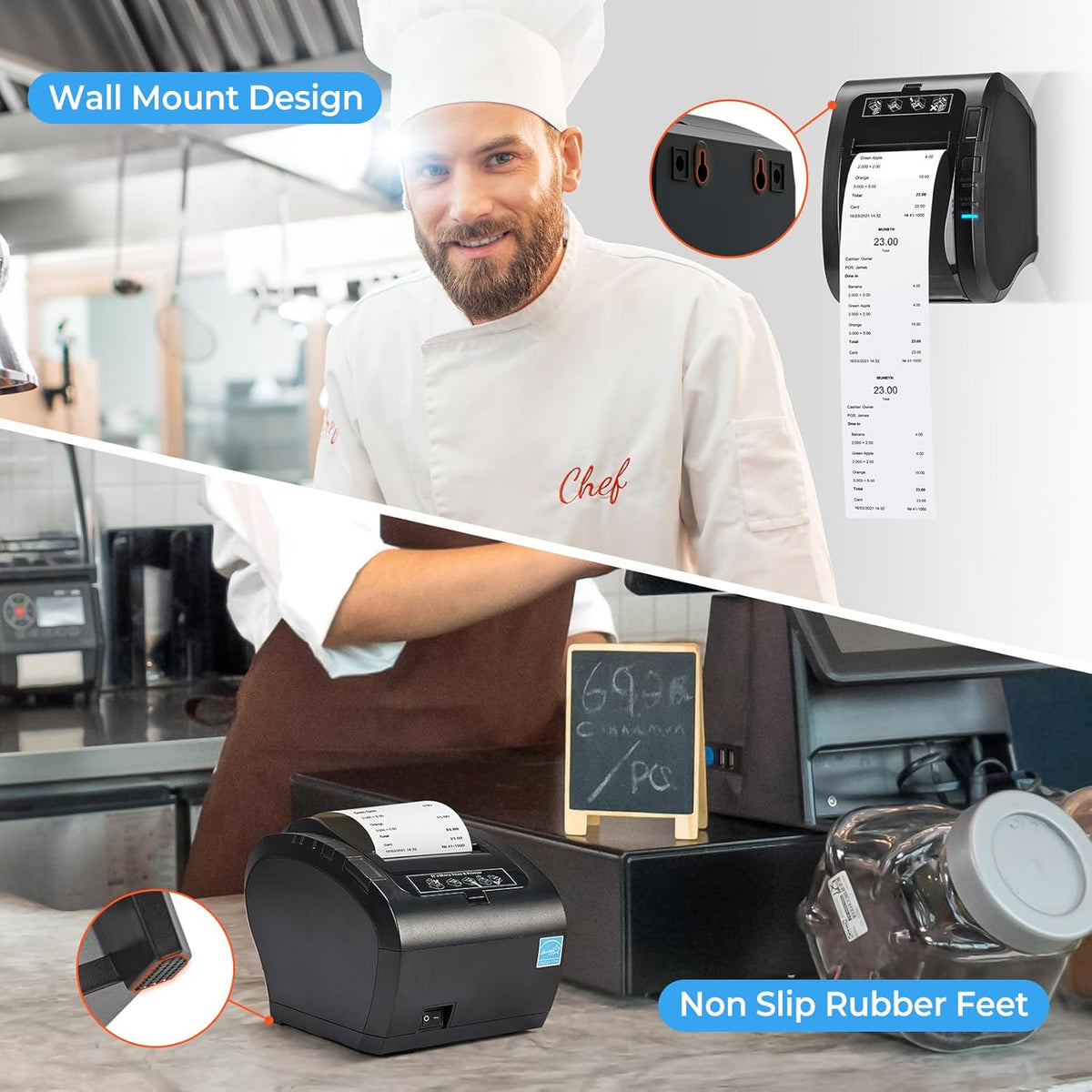 MUNBYN Bluetooth Bonprinter, Thermische Printer Mfi, USB/LAN/Seriële Poorten, Compatibel met iOS, Android, MacOS, Windows, Linux, Chrome, met Olie- en Spatbestendig Deksel