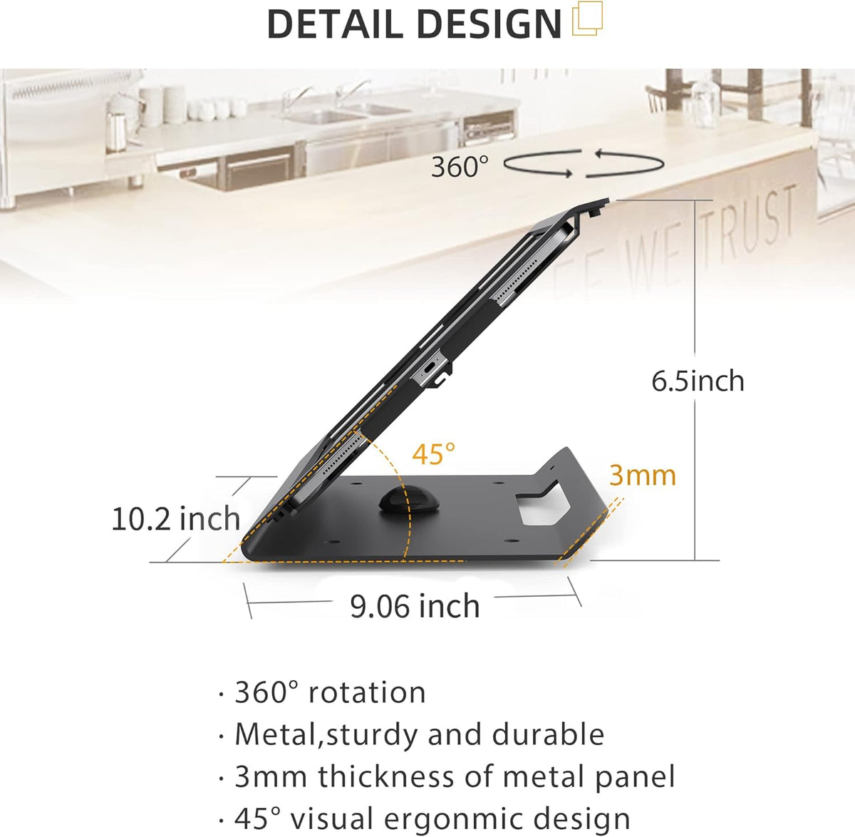 Retail iPad-Standaard Voor 10,2 Inch 9e 8e 7e Generatie, Zakelijke Desktop POS Standaard, Antidiefstal Kiosk Aanrecht Houder, 360° Draaibare Basis, Metaal, Zwart