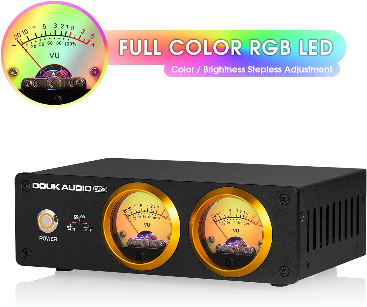 Douk Audio VU22 Dubbele analoge VU-meter display, DB-paneel, muziekspectrum, MIC en LINE geluidsniveaumeter, audio-indicator