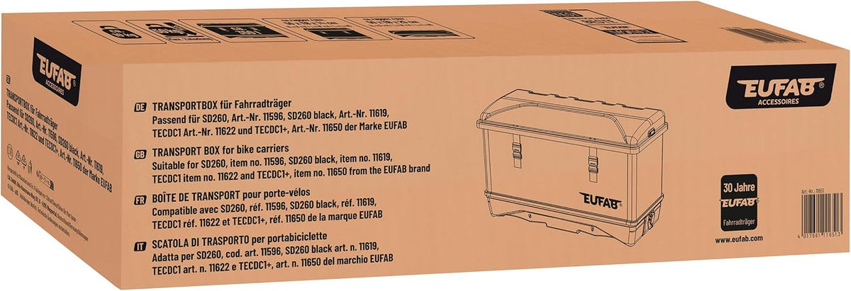 EUFAB 11651 Transportbox voor fietsendrager, 350 l, zwart