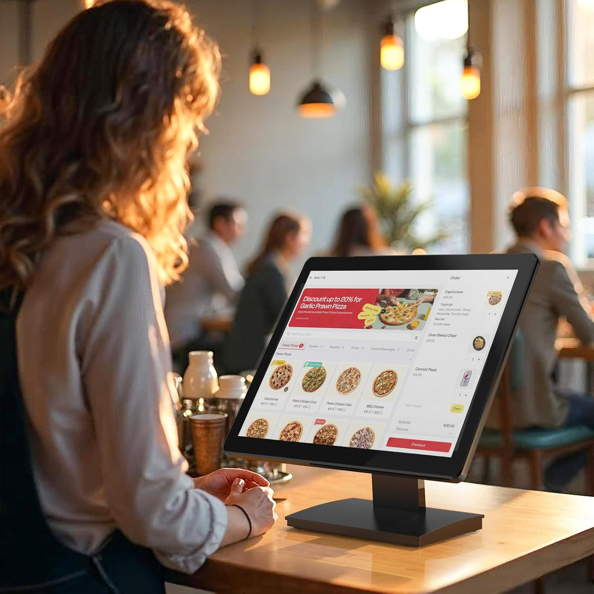 17 inch POS-touchscreen-monitor, Full HD 1280 x 1024 capacitief touchscreen met HDMI/VGA-ingang, zware metalen standaard, voor retail, restaurant, bar, sportschool, magazijn en kassasysteem