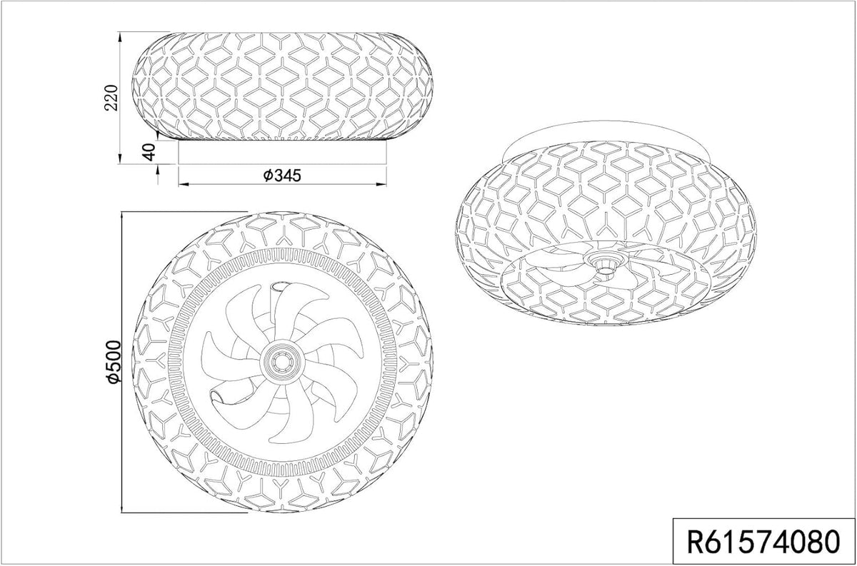 Reality Leuchten Fan BIDAR R61574031, matzwart/goud, metaal, 15 W, 3 x E27, apart schakelbaar
