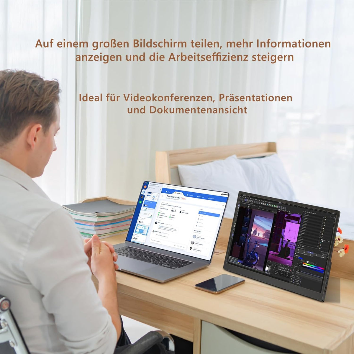 14,1 inch 1920 x 1200 touchscreen-monitor, IPS-scherm draagbare monitor met 2 full-features USB-C, HDMI, USB-A, 10-punts touch, geavanceerde draagbare monitor voor laptop, pc, telefoon, Mac