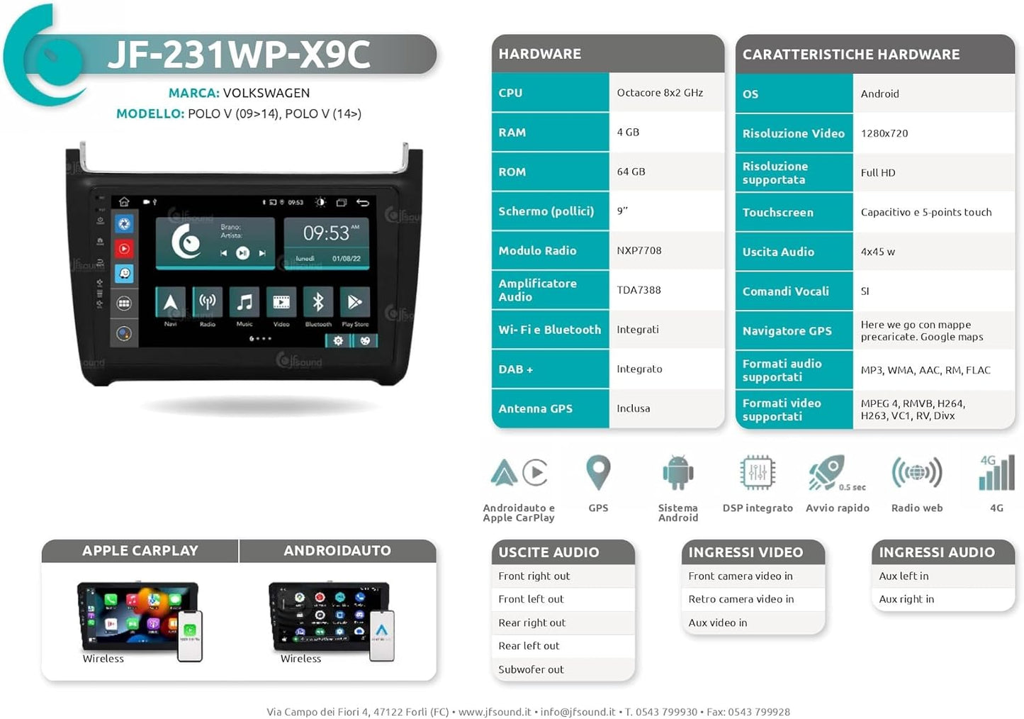 Autoradio Volkswagen Polo – Autoradio GPS – Navigatiesysteem Auto – Multimedia Speler – Inbouw Radio – 9 Inch Touchscreen – 8-Core Processor – Bluetooth & WiFi Connectivity