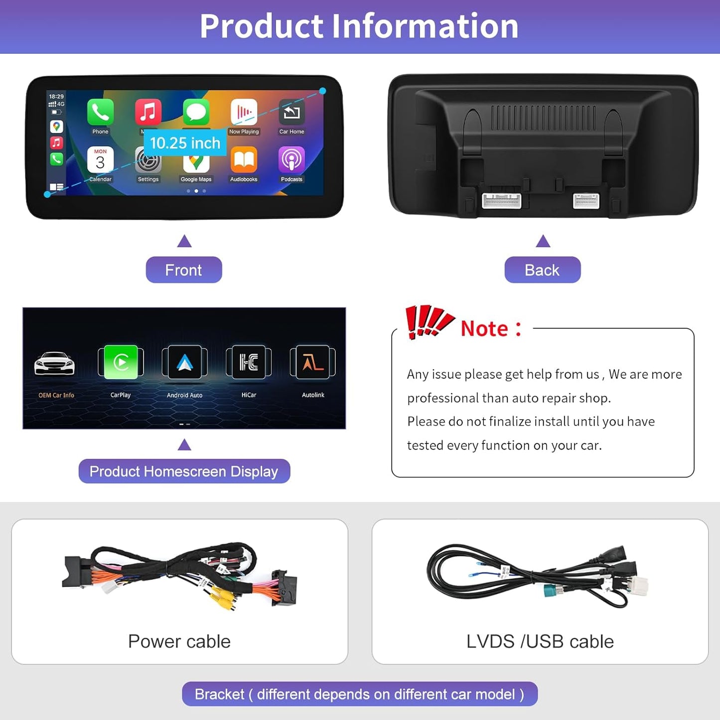 10,25 Inch Autoradio Touchscreen – Multimedia Display – Navigatiescherm – Infotainment Scherm – Auto Radio Upgrade – Draadloze CarPlay & Android Auto – Hoge Resolutie 1920x720