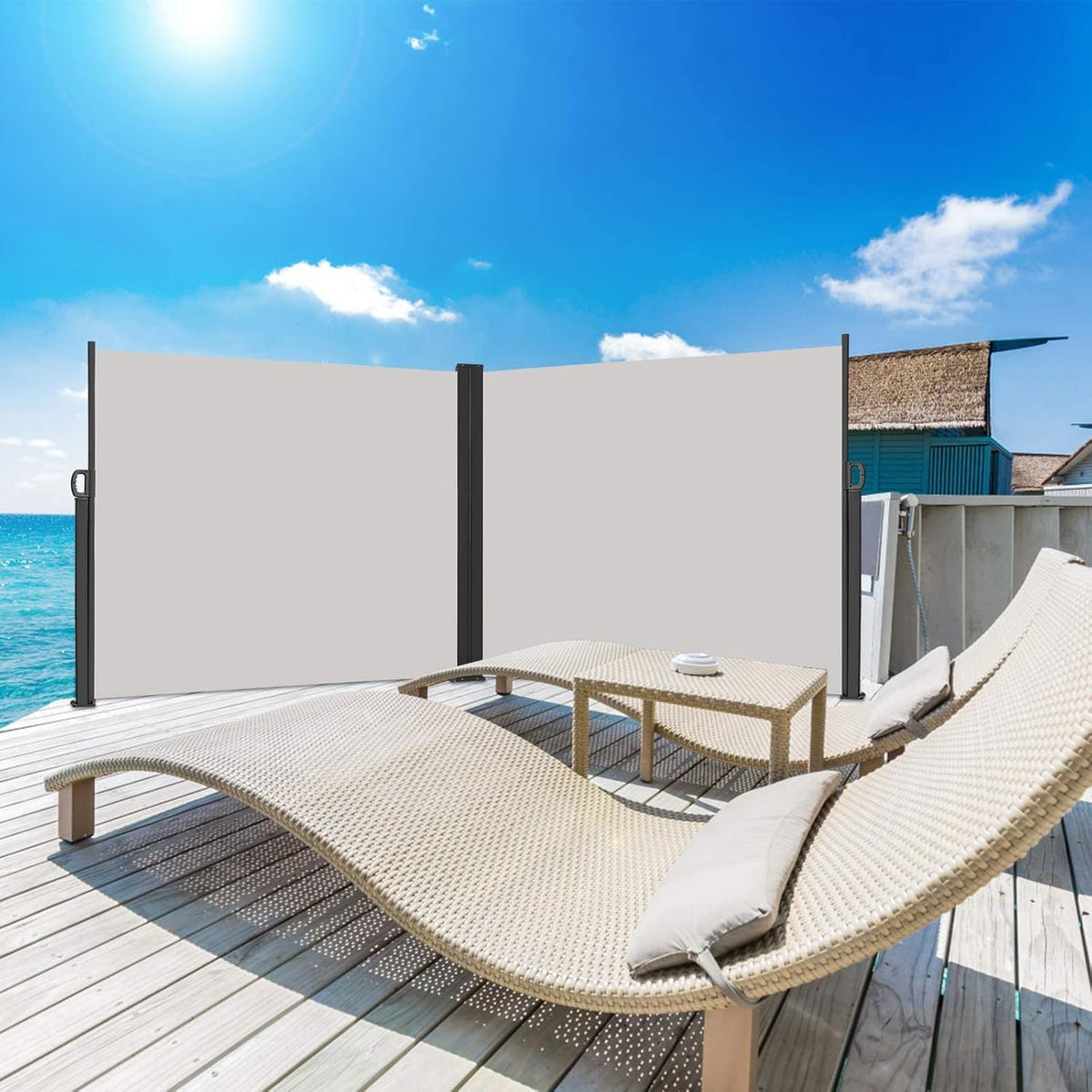 Zijscherm – Zijluifel – Balkonzonnescherm – Privacyscherm – Uittrekbaar – Waterdicht Polyester – Windbestendig 200x600 cm