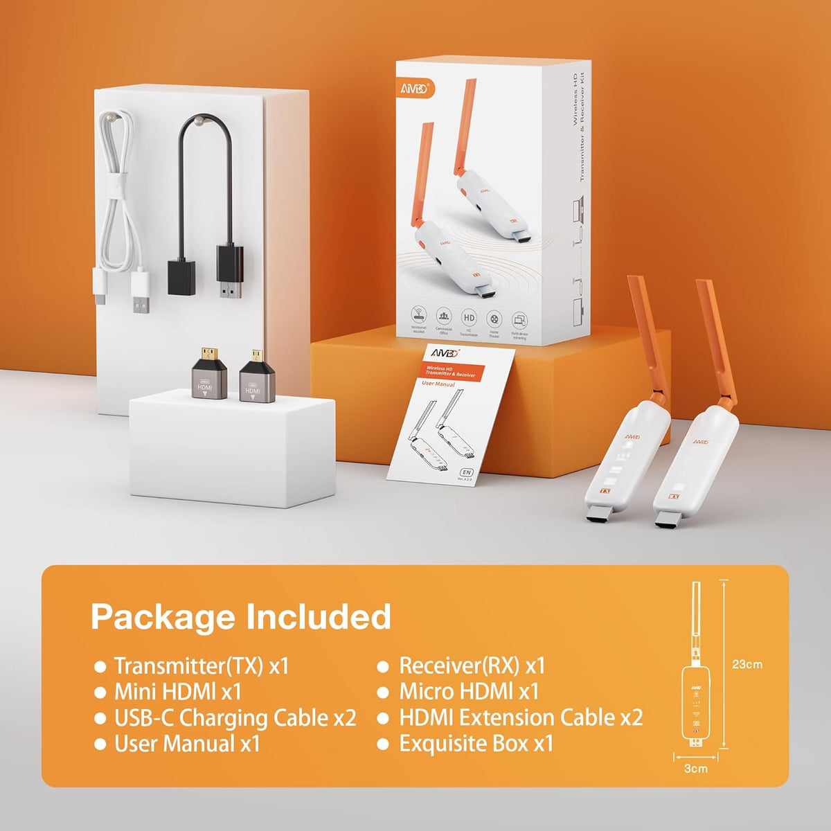 Draadloze HDMI-zender en -ontvanger - tot 6 RX'en, 2025 TIMBOOTECH draadloze zender-ontvanger met LED-scherm 5G, draadloze HDMI-transmissie van laptop/tv-box/camera naar tv/projector/monitor
