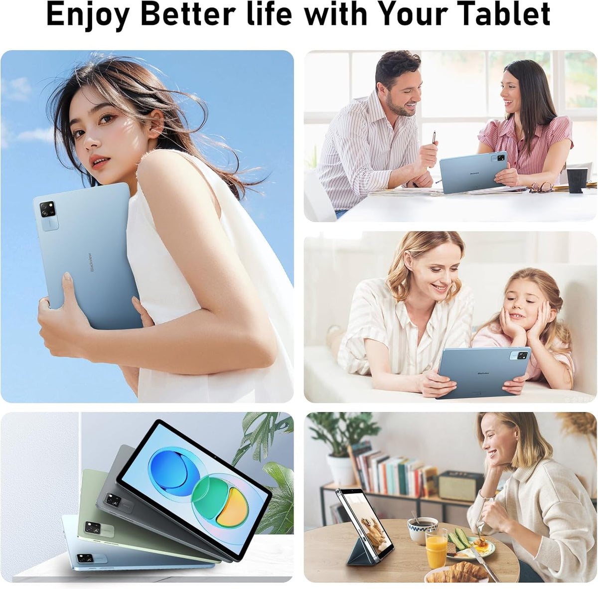 Blackview Tab60 WiFi Tablet Android 15, 12 GB + 128 GB (TF 2 TB) Octa-Core WiFi 6, Tablet 10 inch 5100 mAh 8 MP + 5 MP Widevine L1, Bluetooth 5.2, Gemini AI, GMS, pc-modus met meerdere vensters