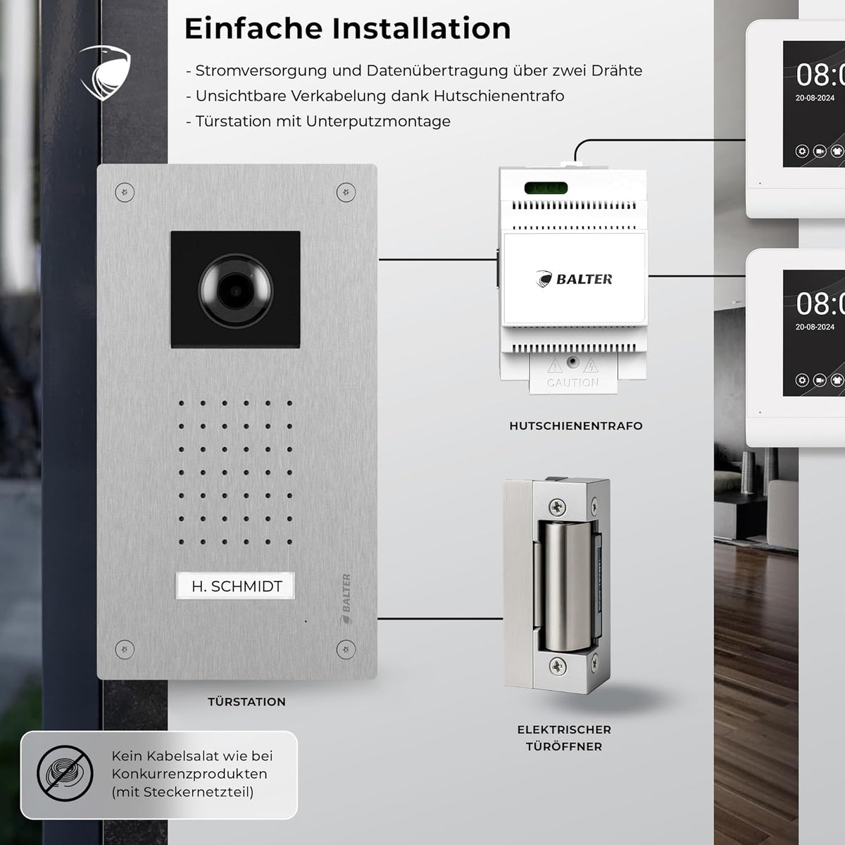 Entri Video deurintercomsysteem, inbouwdeurbel met camera, smartphone-app, 1 familiehuis, videodeurbel, 2 x 7 inch HD-monitor, Full HD-camera, intercom met deuropener en bel, 2 draden