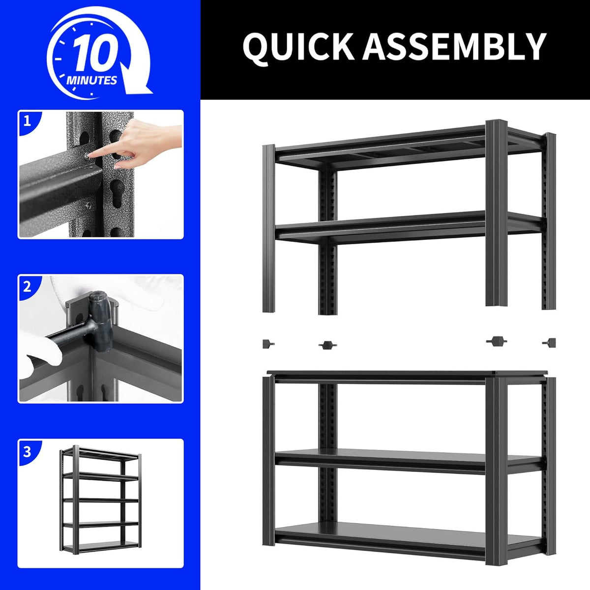 72" H Metalen Opslagplanken, 3000 LBS Heavy Duty Planken, Verstelbaar 5-laags opbergrek, Industriële Utility Plank voor Garage, Magazijn, Slaapkamer, Keuken, 24" D×48" B × 72" H, Zwart