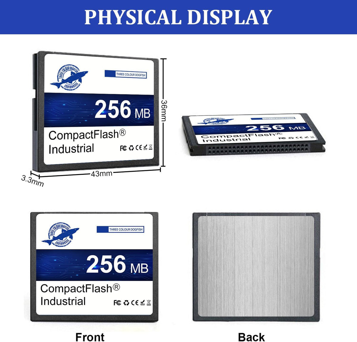 Dogfish Compact Flash geheugenkaart, 256 MB, 10 stuks, industriële CF Card type I voor industriële apparaten, CNC-machines, ingebedde systemen en oude camera's