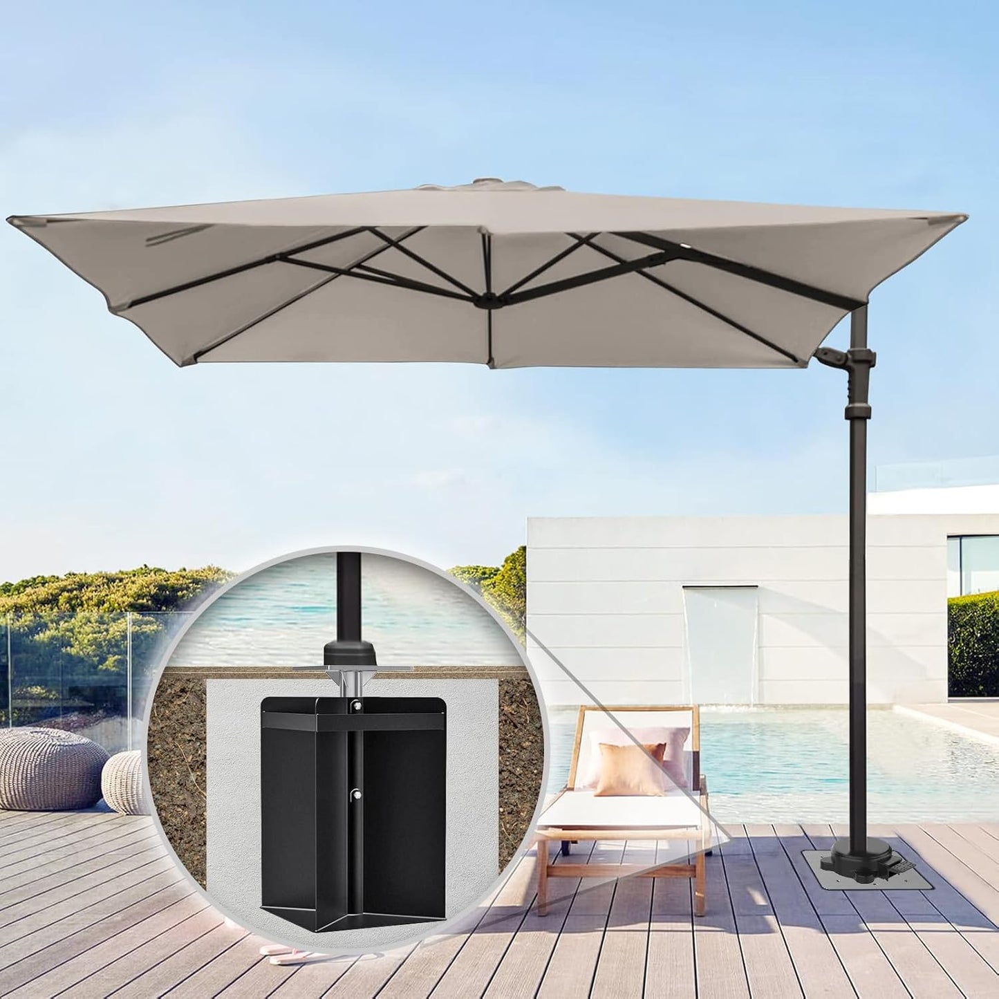 Dolibest In de grond parasolbasis, universele parasol grondanker offset vrijdragende paal in grondmontageplaat, zwaar belastbare terrasparasolstandhouder voor buiten, tuin, balkon, neerslaan