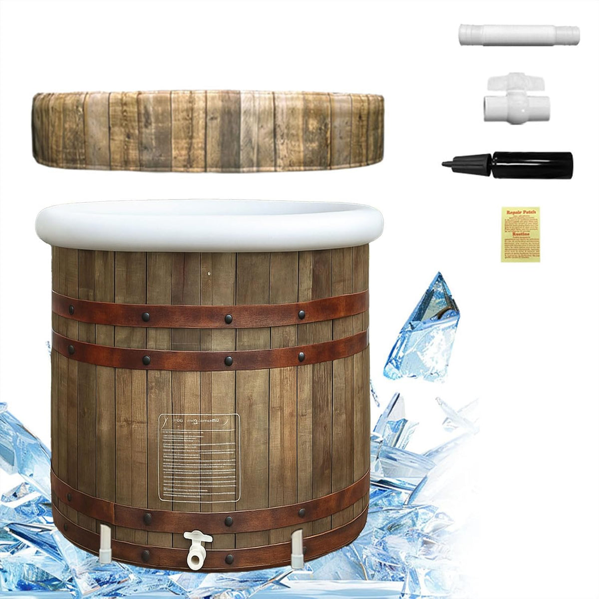 B&Y Opvouwbaar volwassen bad met deksel, 80 cm diameter, groot ijsbad, opblaasbaar ijsbad voor atleten en sporters, 377L vrijstaand ijsbad, ijsvat voor koude watertherapie