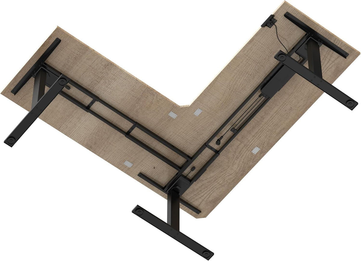 STABUREAUS Seat Stand L-Shaped Corner Desk Electrically Adjustable with 4 Memory Modes | Desktop 180 x 160 x 70 cm | Black - Grey Oak | Height 65-130 cm - QUORE
