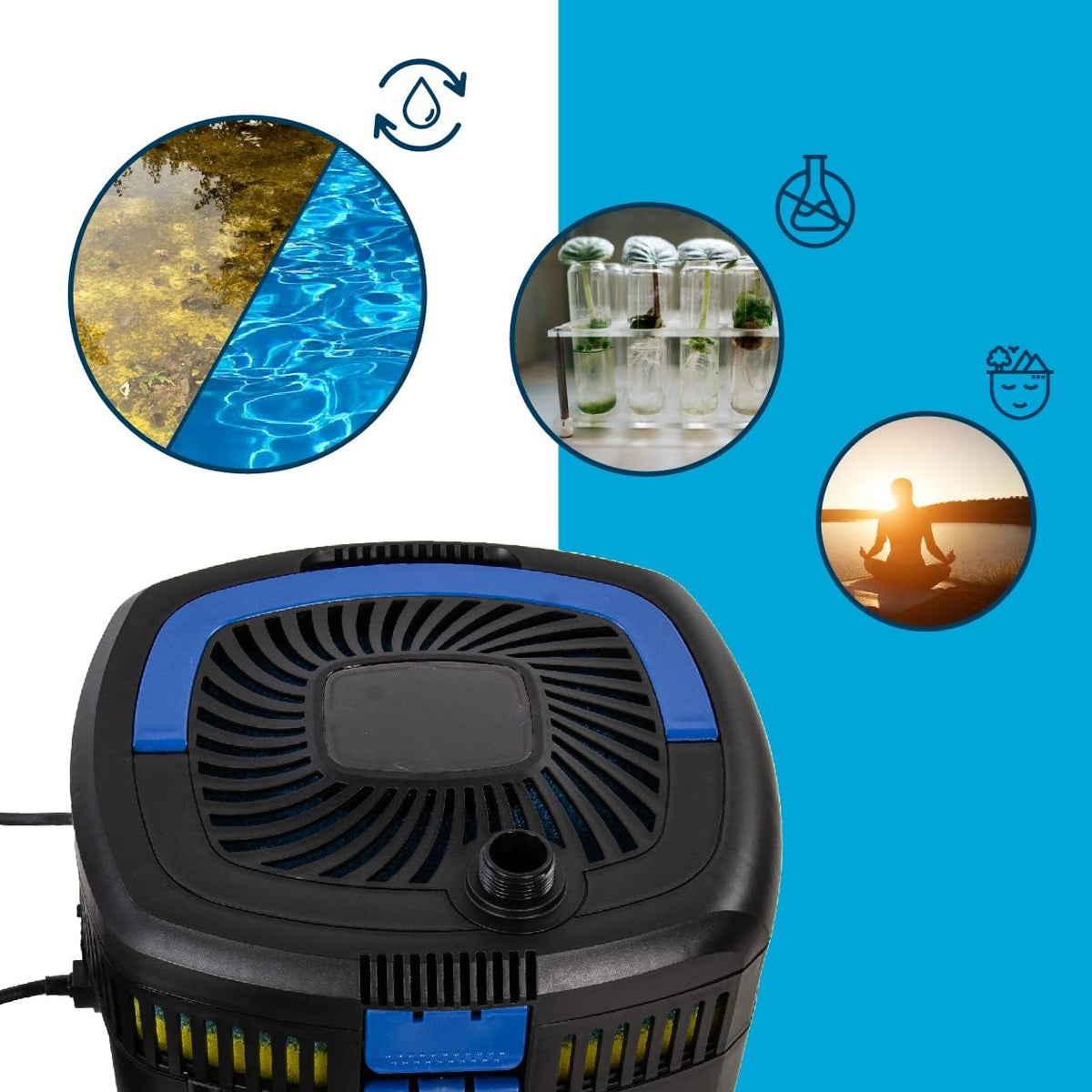 AquaForte GFU-6011 fonteinpomp + 11W UV-C, vermogen 57W, max. opvoerhoogte 2,5 M, max. debiet 2,5 m3 per uur, max. vijvergrootte 5 m3, 13/19/25 mm aansluiting, max. druk 2 bar, helder water