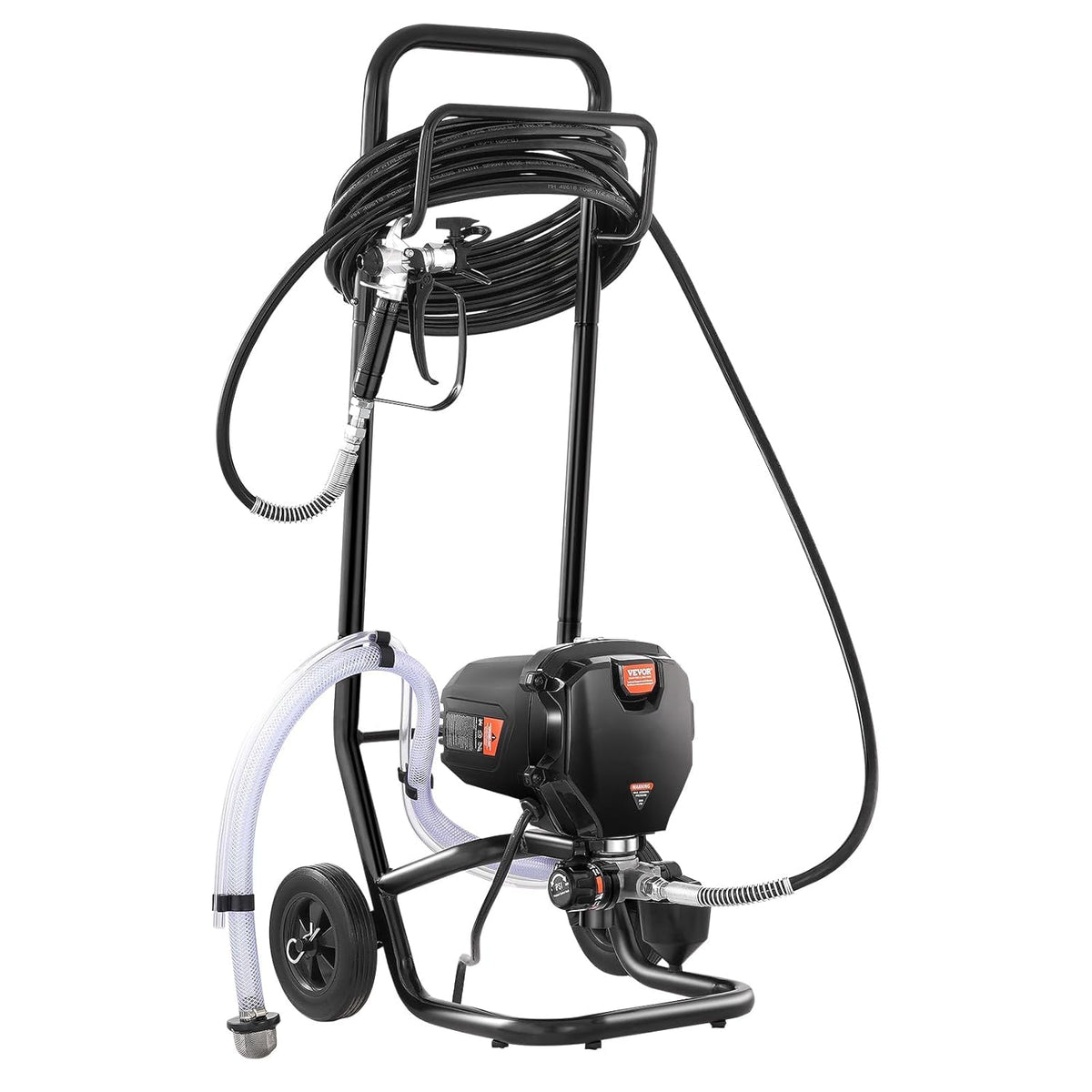 VEVOR Spuitverfsysteem, 750 W, 3000 psi, zonder lucht, met trolley, verfpistool met slang, 7,6 m, 1,2 l/min, voor schilderen binnen en buiten, benodigdheden voor hekken