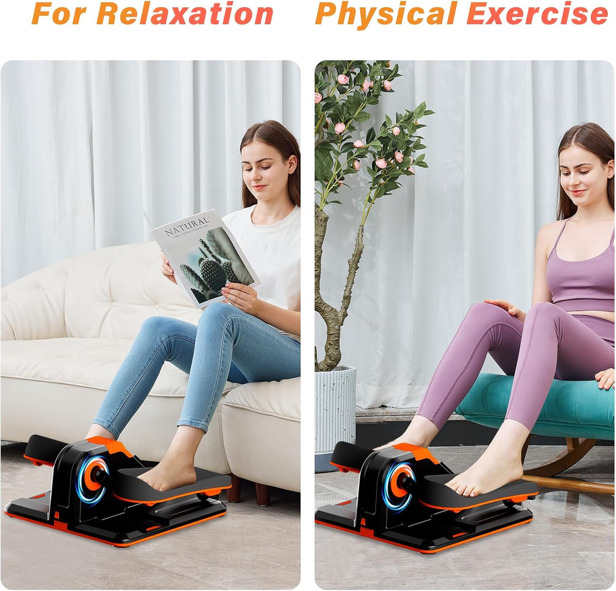 Elliptische Trainer – Crosstrainer – Mini Hometrainer – Fietstrainer – Pedaltrainer – Oranje Variant – 7 Weerstanden – 12 Snelheden Met App & Afstandsbediening - QUORE