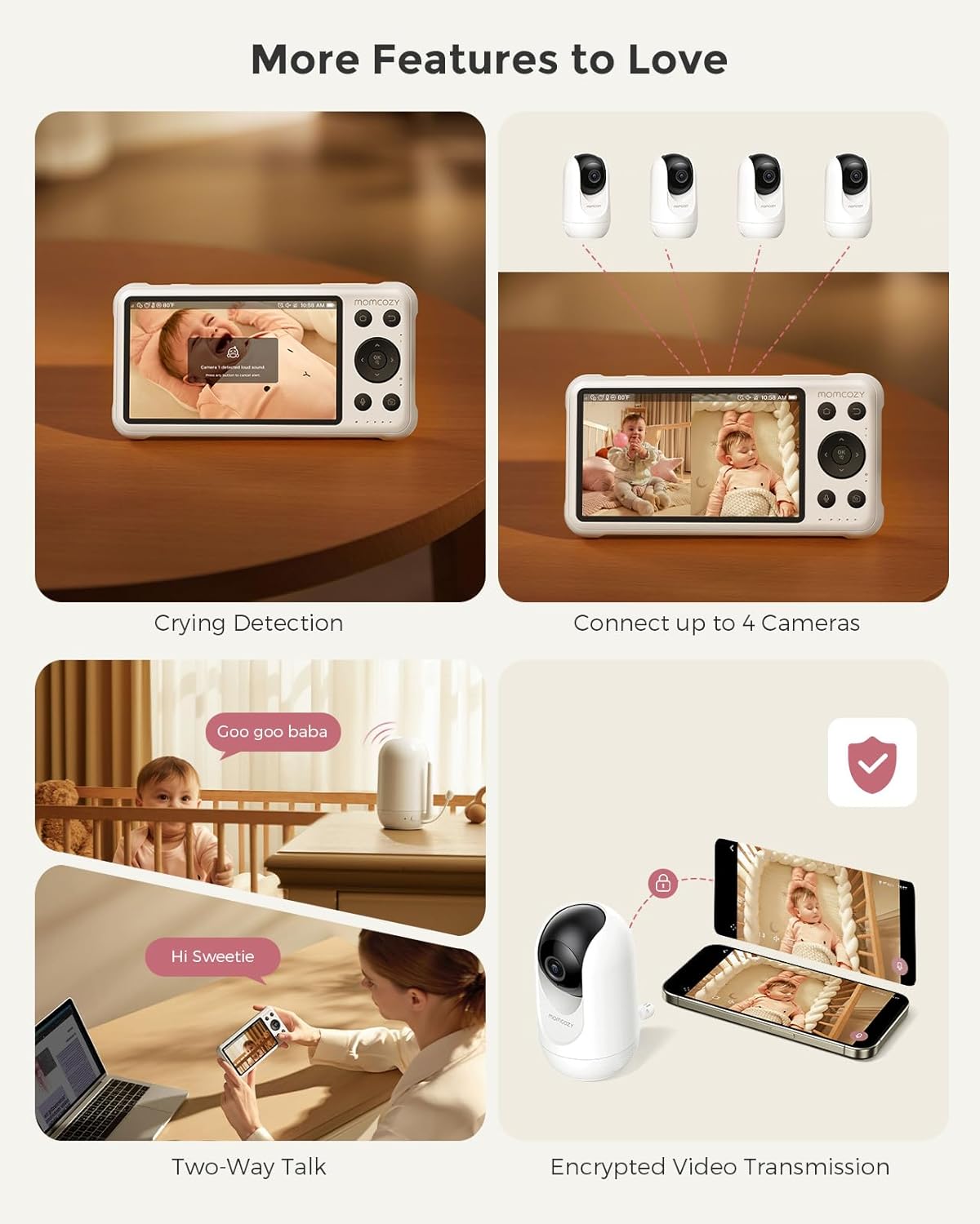 Momcozy BM04 Babyfoon met camera-app, 5 inch wifi-video-babyfoon met camera en audio, 4 x zoom, bewegings- en wijnidentificatie, veilig hek, helder nachtzicht, 2-weg gesprek, foto- en video-opname