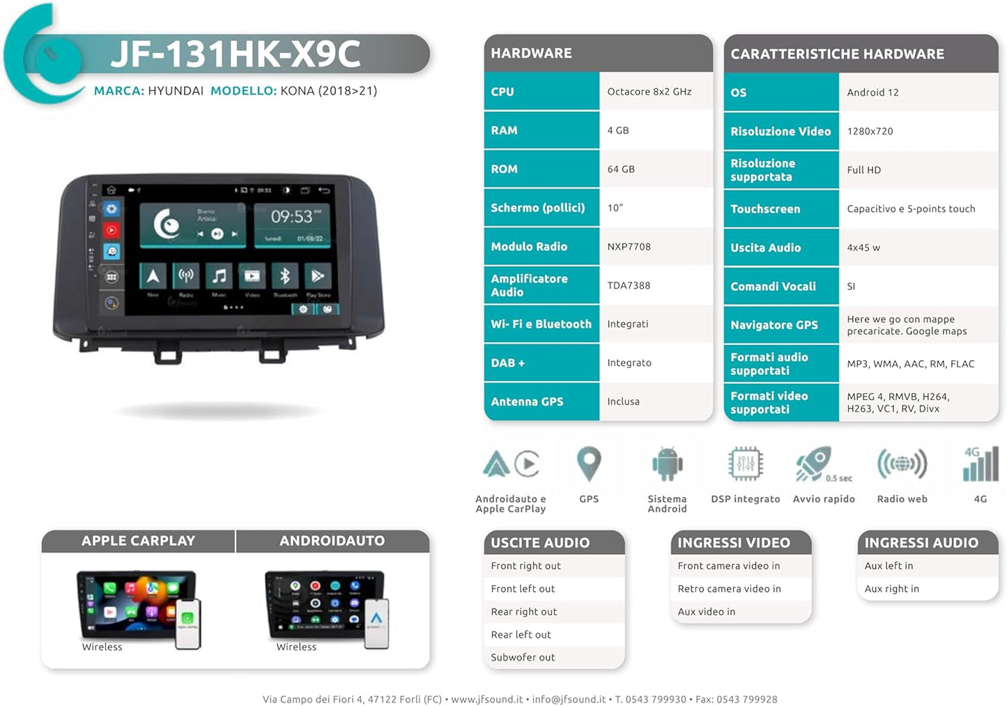 Autoradio Hyundai Kona – Auto Multimedia Systeem – Navigatiesysteem – Autostereo – Inbouwradio – 10 Inch Touchscreen – Android 8-Core Processor – CarPlay & Android Auto