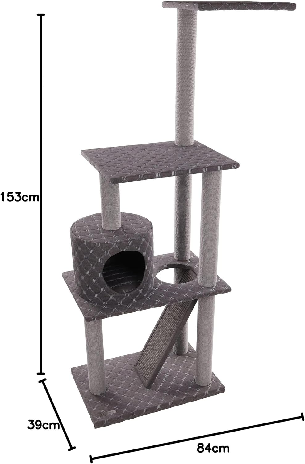Kattenboom – Krabpaal – Speeltoren – Krabmeubel – Klimpaal – Katoenen Krabtouw – Sisal Krabmat – Compact 84x39x153 cm – Robuuste Stof 350 g/m²