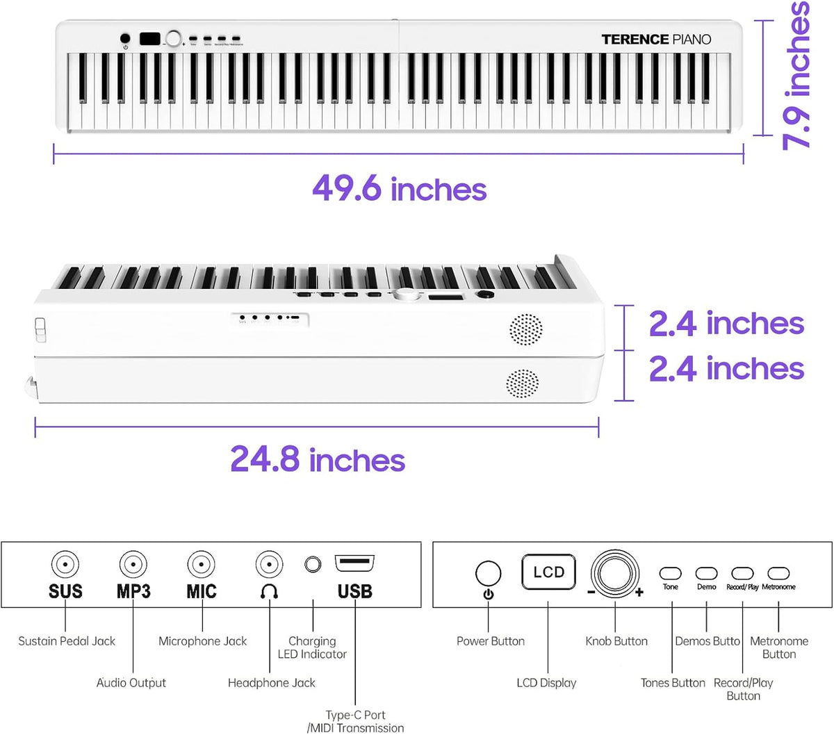 Opvouwbare digitale piano 88 toetsen – Keyboard – E-piano – Digitaal pianotoetsenbord – Elektrische piano – Semi-gewogen aanslaggevoelige toetsen – 1800 mAh accu tot 8 uur speeltijd