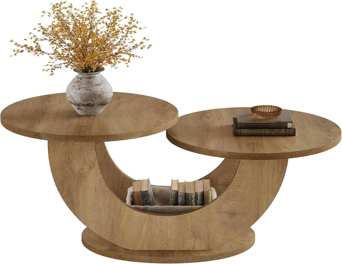 Tribesigns Round Side Table, 118cm, Modern Living Room Coffee Table with Funky U-Shaped Frame, Low Accent Tea Table for Home, Home, Oak