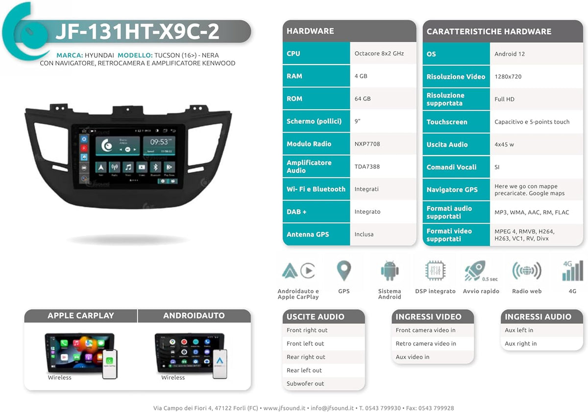 Specifieke autoradio voor Hyundai Tucson schwarz (mit Navigation, Rückfahrkamera und Kenwood-Verstärker als Standard) Android GPS Bluetooth WiFi USB DAB+ Touchscreen 9" 8core Carplay AndroidAuto