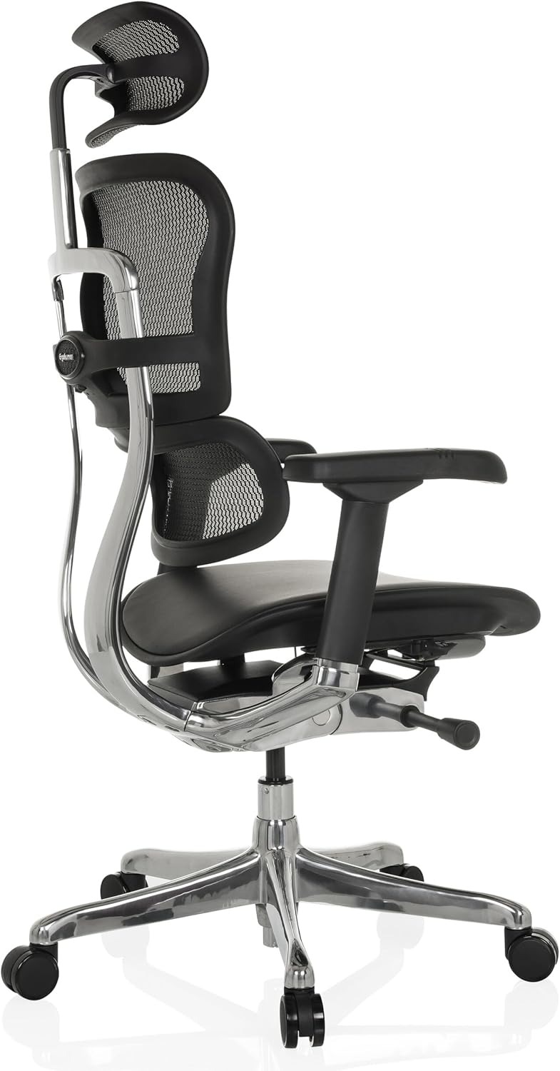 Ergonomische Bureaustoel – Kantoorstoel – Werkstoel – Gamestoel – Bureaustoel Verstelbaar – Flexibele Lendensteun – Lederen Gevoerde Zitting – Ademend Mesh Rug