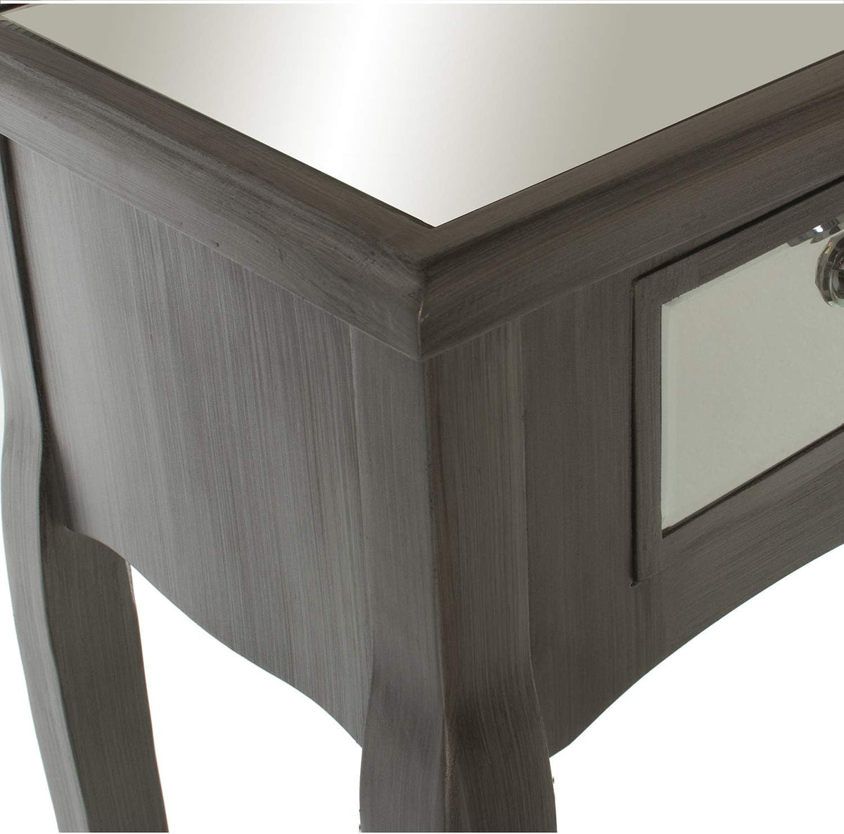 DRW bijzettafel met 2 laden van hout en spiegel in zilver 80 x 30 x 80 cm