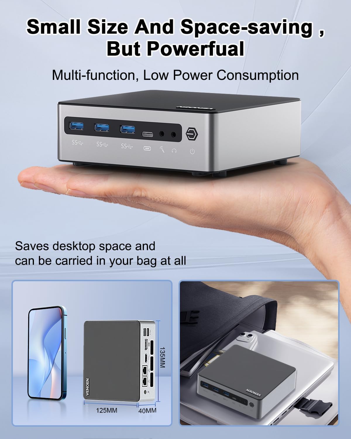 VENOEN Core i7 1360P 13th Gen Mini PC W 11 Pro, 16GB DDR5 RAM 512GB M.2 SSD, HD2.0, DP1.4, USB-C 4K, Home Computer, RJ45 LAN, WiFi 6, BT5.2, USB3.2, WOL, PXE, 19V Fan, Small Comouter - QUORE