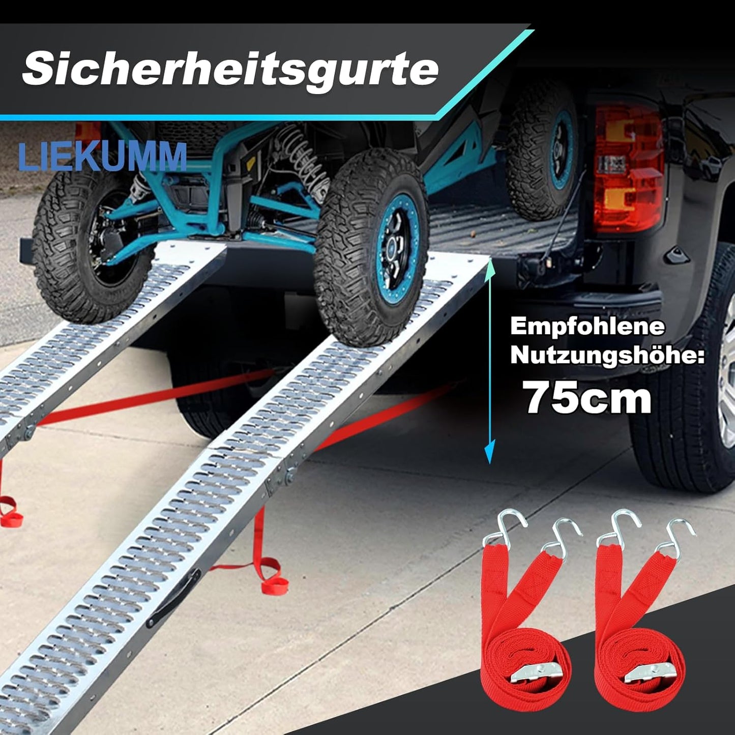 LIEKUMM Laadhelling, 210 cm motorhelling, capaciteit 440 kg, opvouwbare oprijplaat voor motorfiets, scooter, aanhanger, bestelwagen, 2 stuks