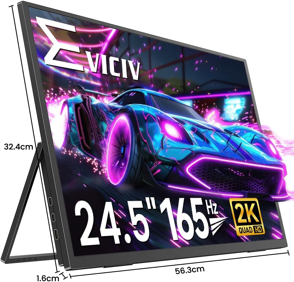 EVICIV Portable Monitor 24.5 inch 2K 165Hz Mobile Display with 2560 * 1440 1500:1 IPS Screen Mini HDMI USB C for PC Laptop Smartphone Xbo Switch, Second Monitor VESA compatible - QUORE