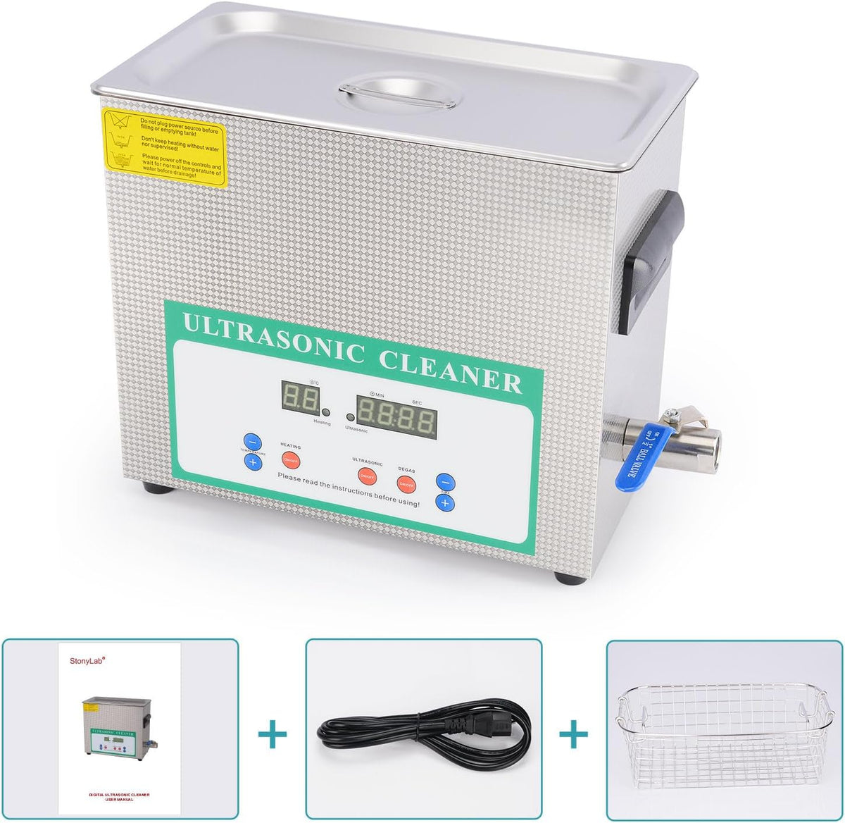stonylab Ultrasone Reiniger, Professioneel Alle Doeleinden Roestvrij Staal Ultrasonic Cleaner met Digitale Displaytimer en Warmteregeling voor laboratorium 220V, 6,5 L