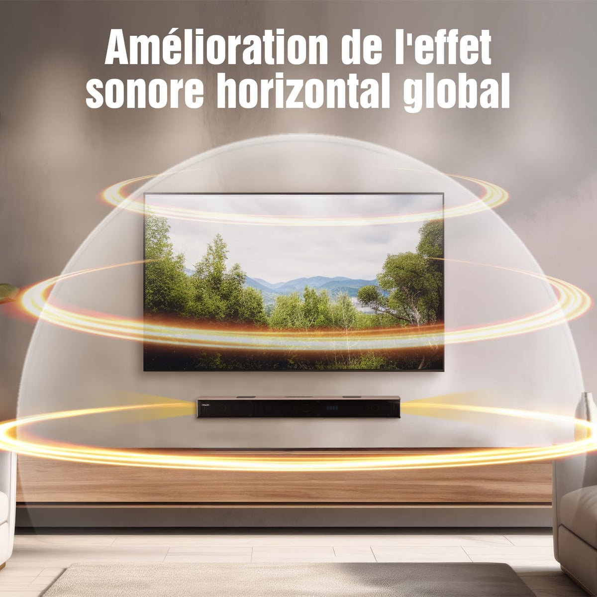 Hiwill 5.2.2ch soundbar voor tv-apparaten met Dolby Atmos, 400W alles-in-één tv-soundbar met 2 geïntegreerde subwoofers, houten behuizing home cinema-geluidssysteem, luidsprekers voor televisies, HDMI