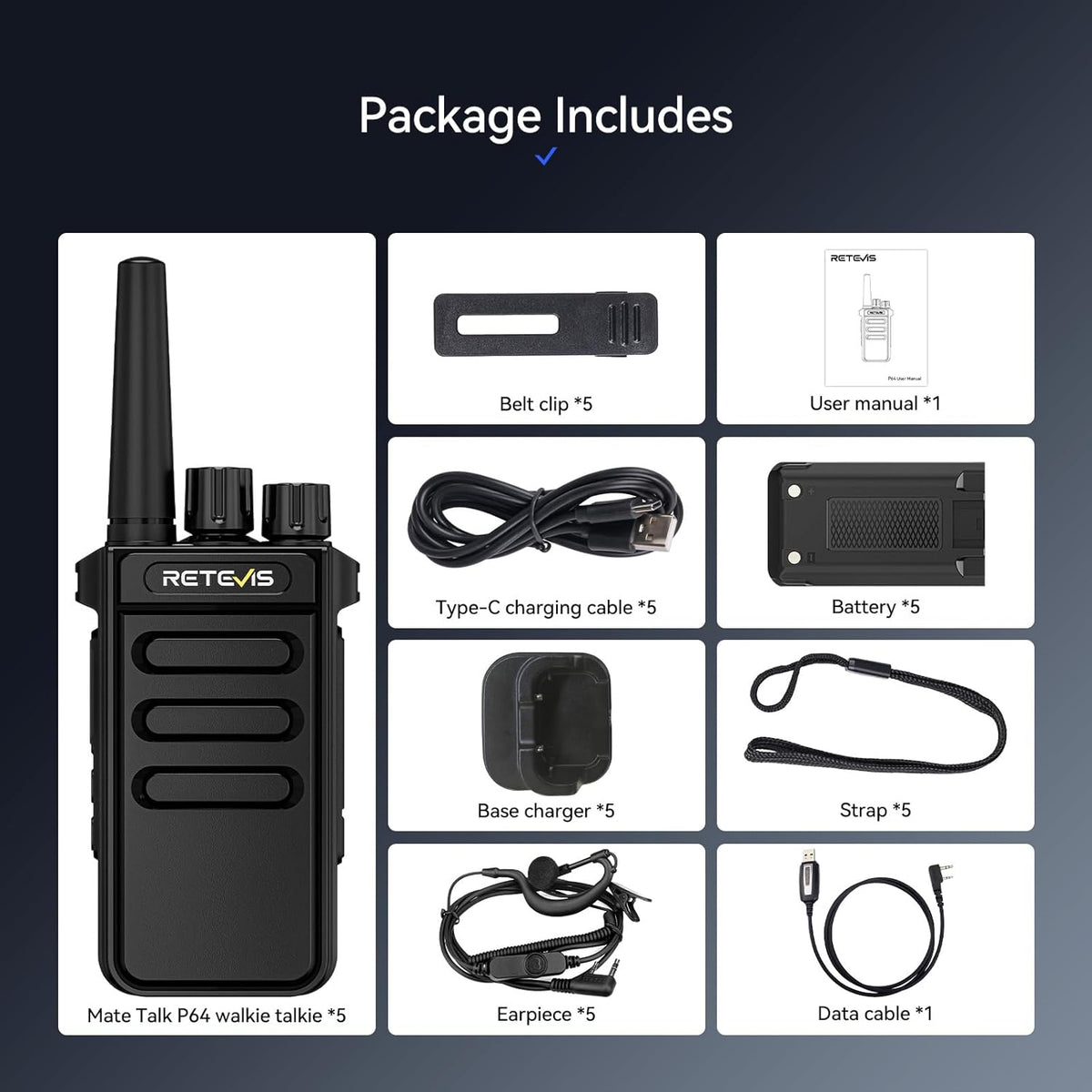 Retevis MateTalk P64 Digitale 2-Weg Radio met Oortelefoon, Professionele Walkie Talkies Lange Afstand, Compatibele Repeater, Groepsgesprek, voor Communicatiehandelaren en Retailers (5 pack)
