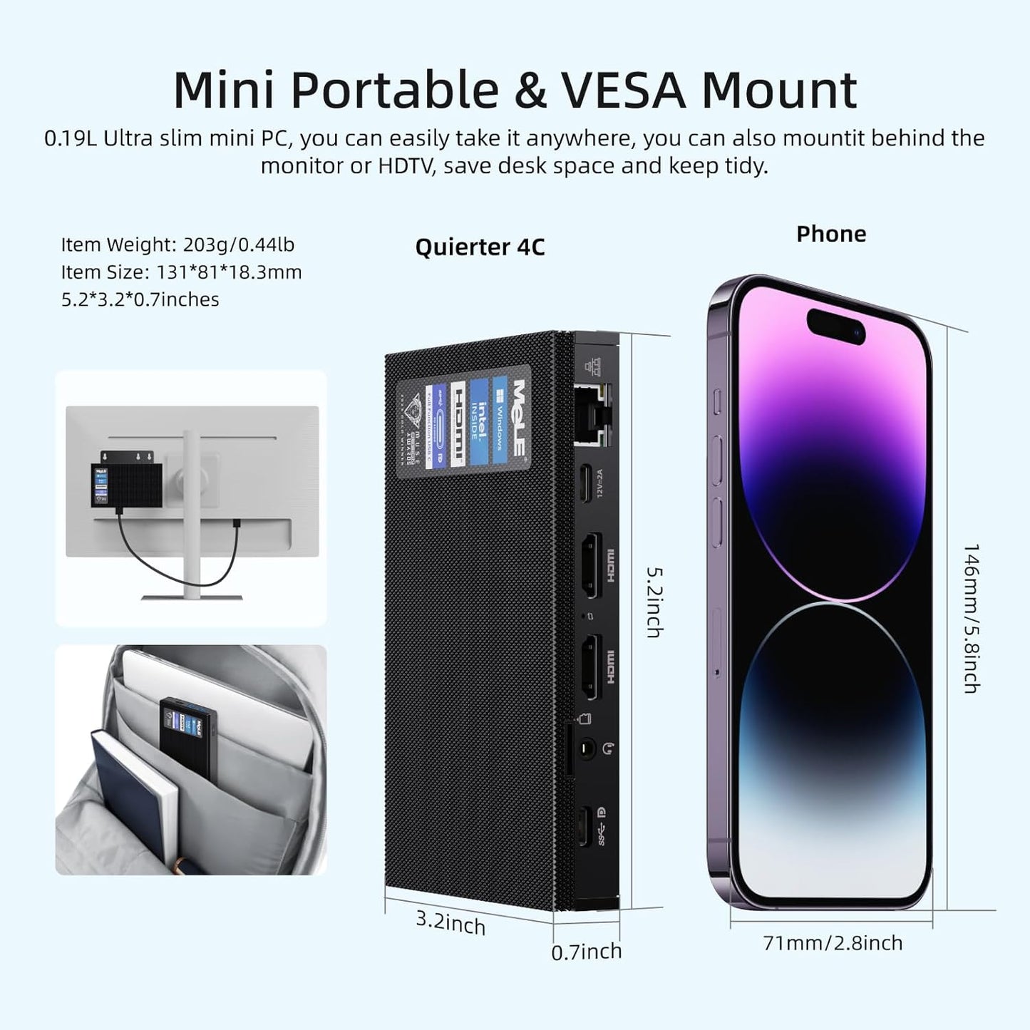 Mini PC – Mini Computer – Micro PC – Compact PC – Stille PC – Intel Celeron J4125 – 8GB RAM 512GB SSD – Fanless Geruisloos – Dubbele 4K HDMI-uitgangen